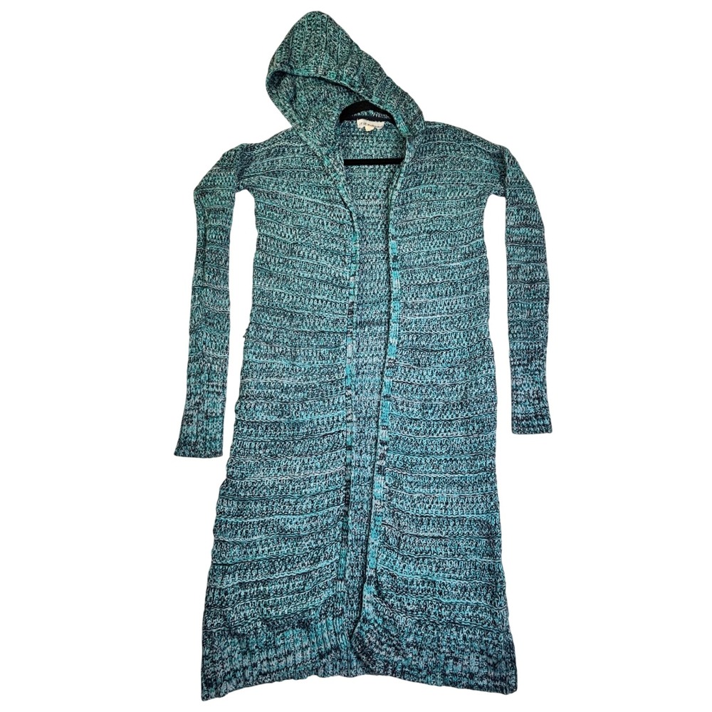 If It Were Me XS Open Front Space Dye Hooded Longline Duster Cardigan Pockets